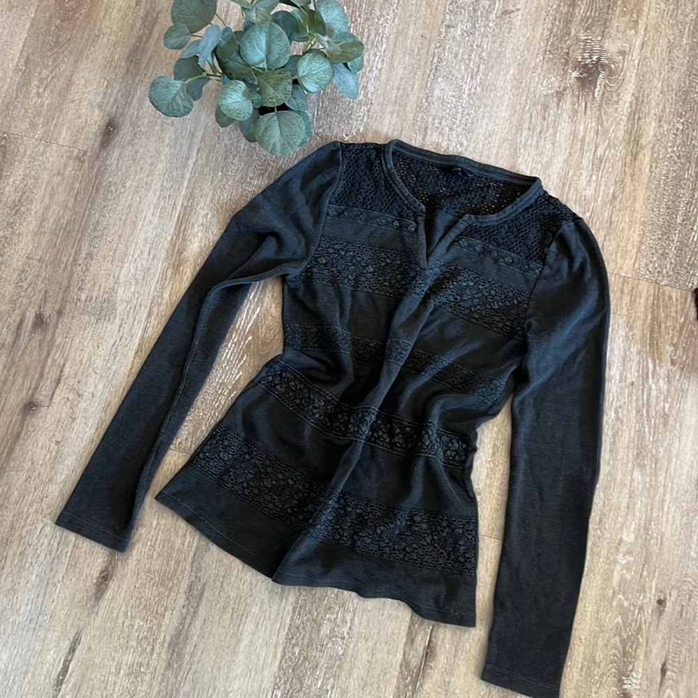Lucky Brand Charcoal Gray Long Sleeve Top Size Medium